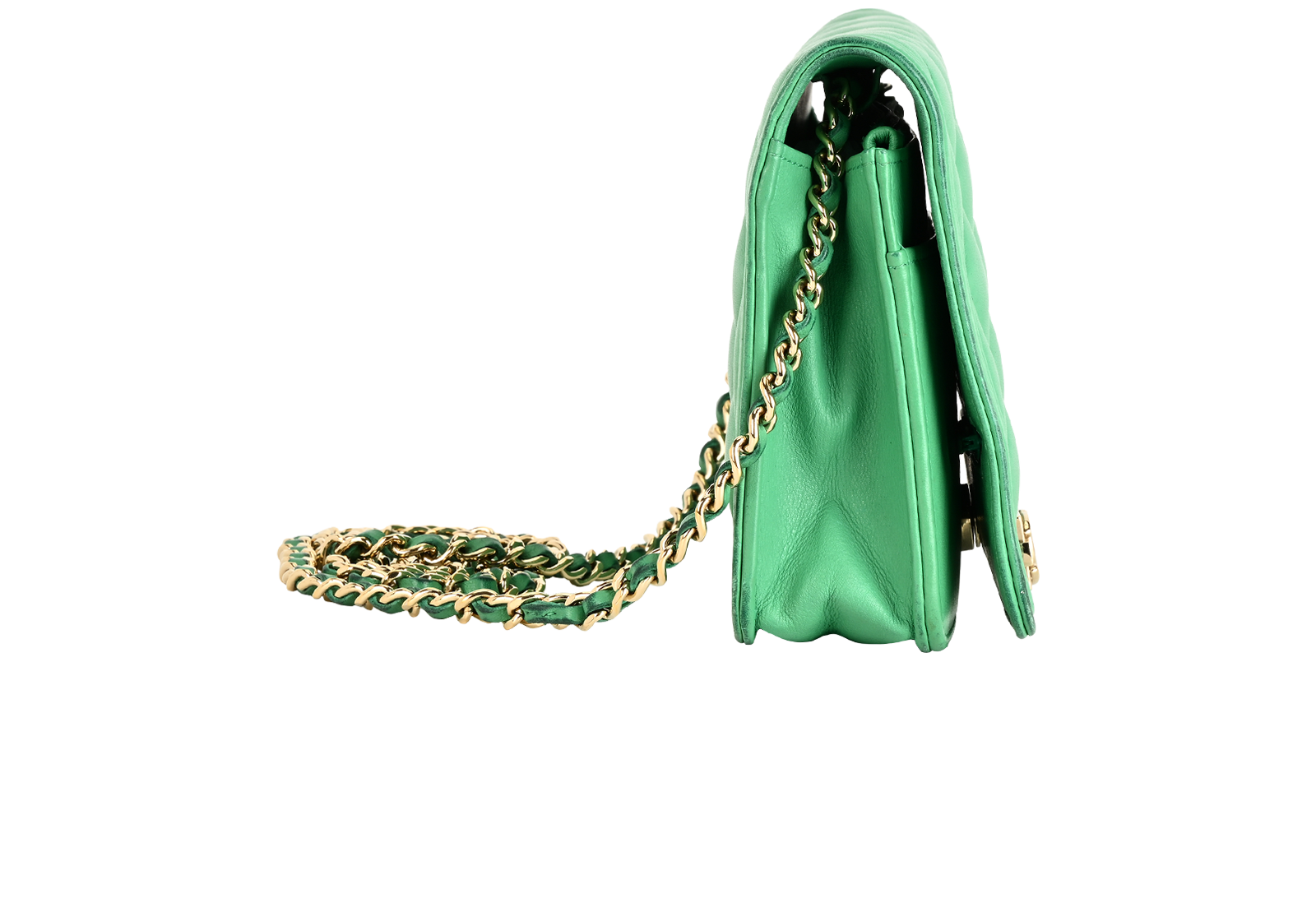 Boy Wallet On Chain, &pound;1,600, Handbags, Green, Lambskin Leather, Side view
